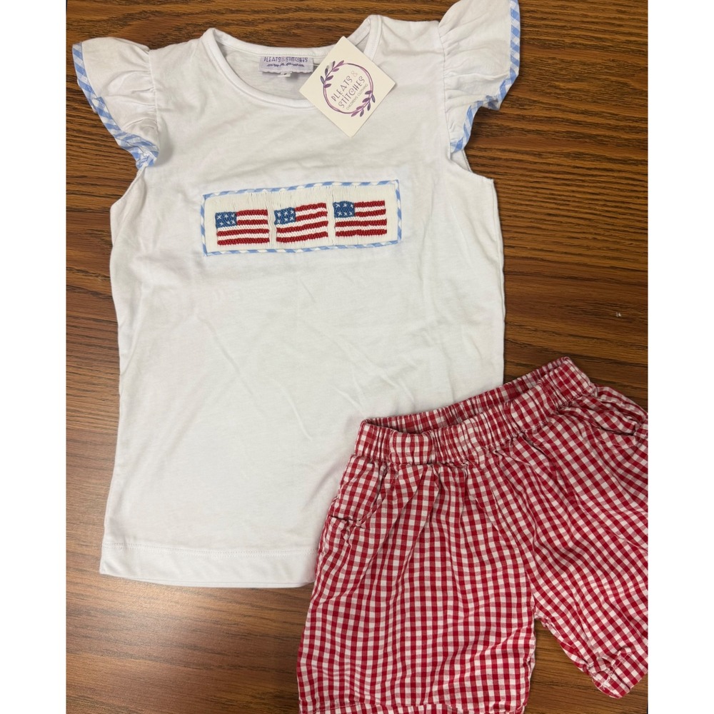 Pleats & Stitches Patriotic Smocked Flag Top & Love That Cotton Gingham Shorts 5